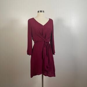 Lulus • Claremont Burgundy Tie-Front Three-Quarter Sleeve Dress